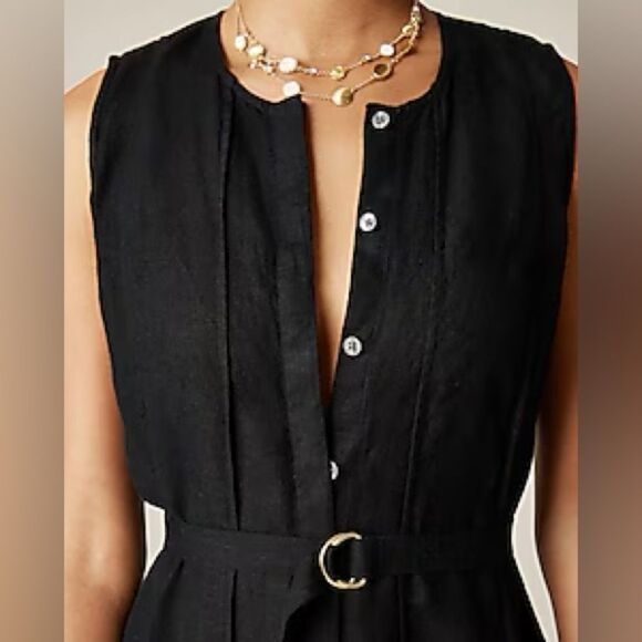 NWT J CREW TALL Seamed linen dress with removable belt in black - Picture 3 of 8
